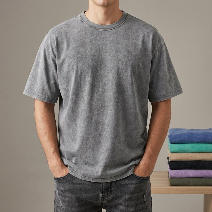 Veritano Men's Cotton Distressed Drop Shoulder T-Shirt