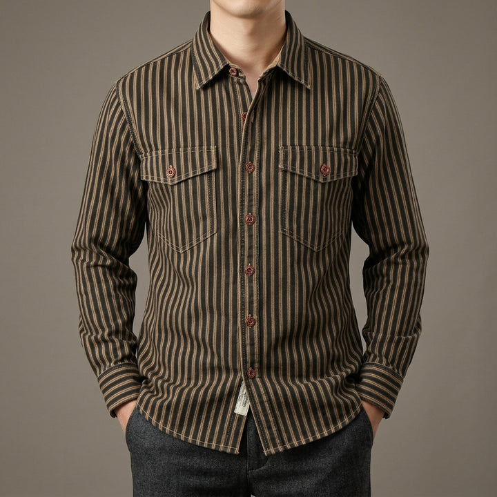 Kyphon Retro Stripe Long-Sleeve Lapel Shirt