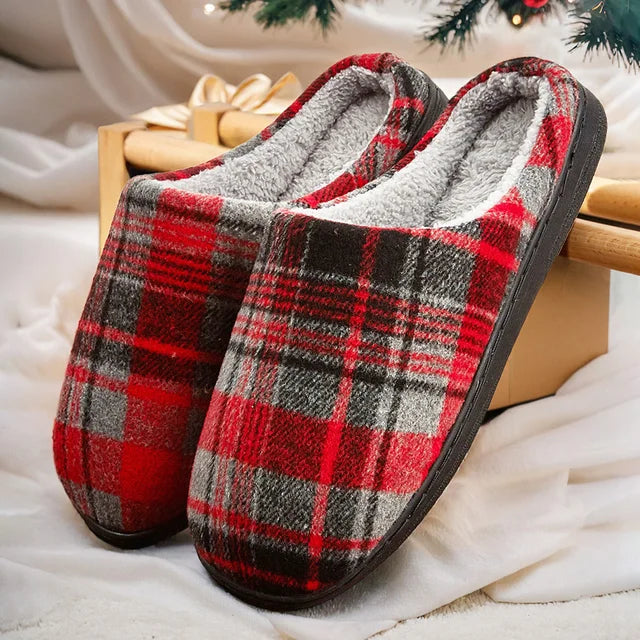 Plaid Furry Memory Slippers