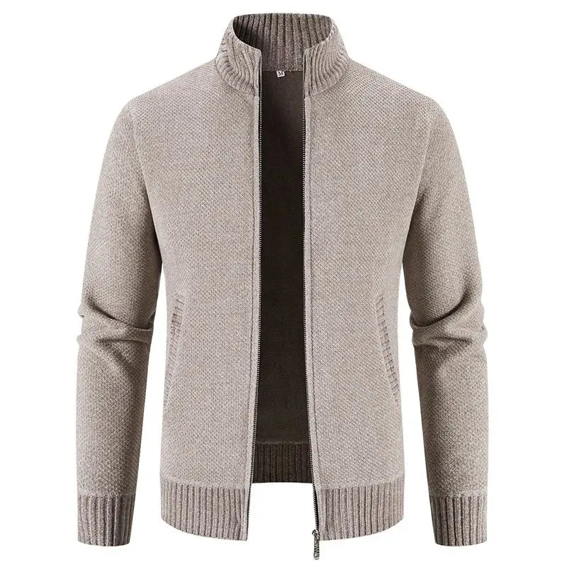 Men's Fleece Cardigan Sweater - Full Zip Stand Collar Knit