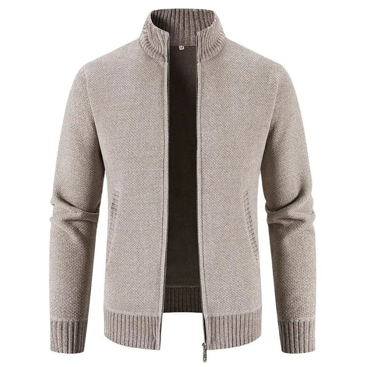 Men's Fleece Cardigan Sweater - Full Zip Stand Collar Knit