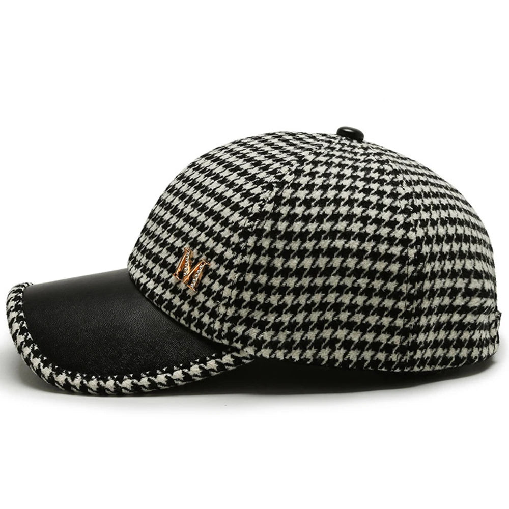 Houndstooth Leather Cap