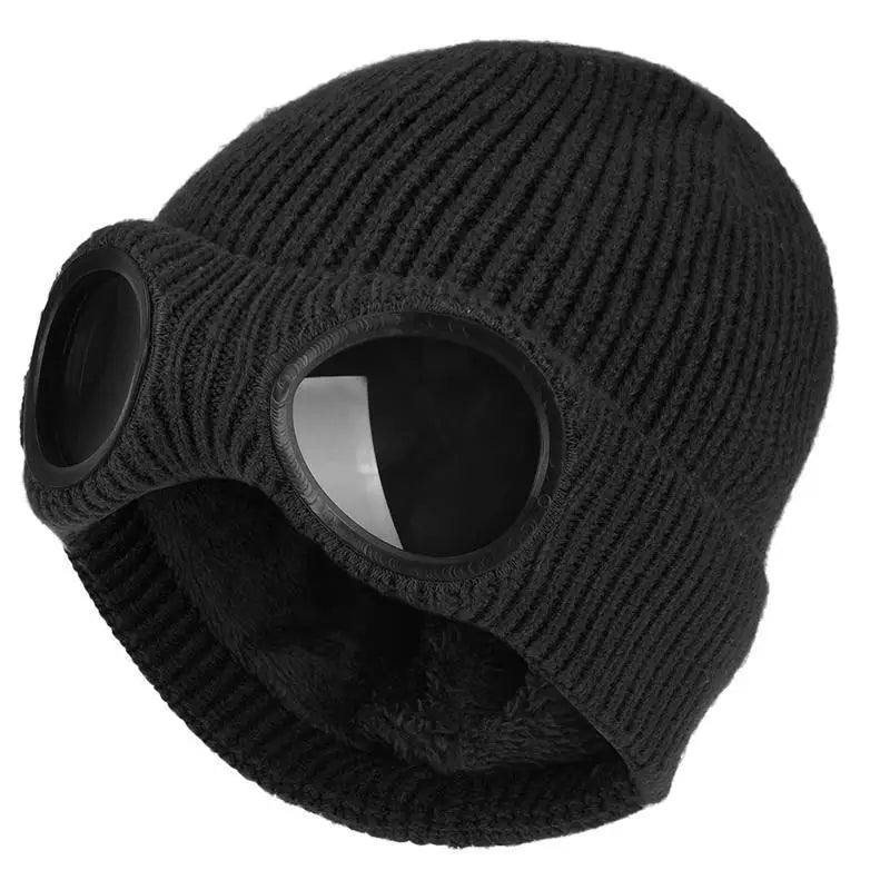 Fleece Lined Winter Hat with Goggles - Knit Beanie