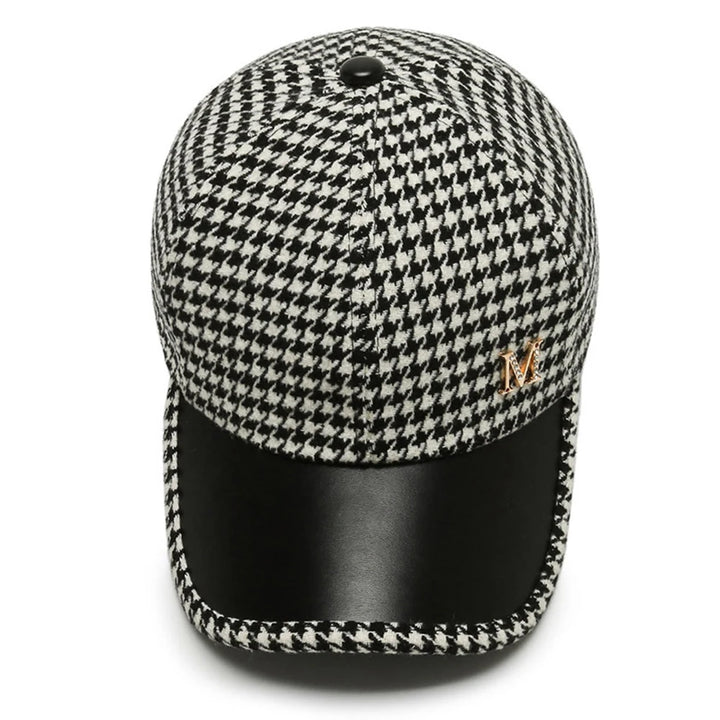 Houndstooth Leather Cap