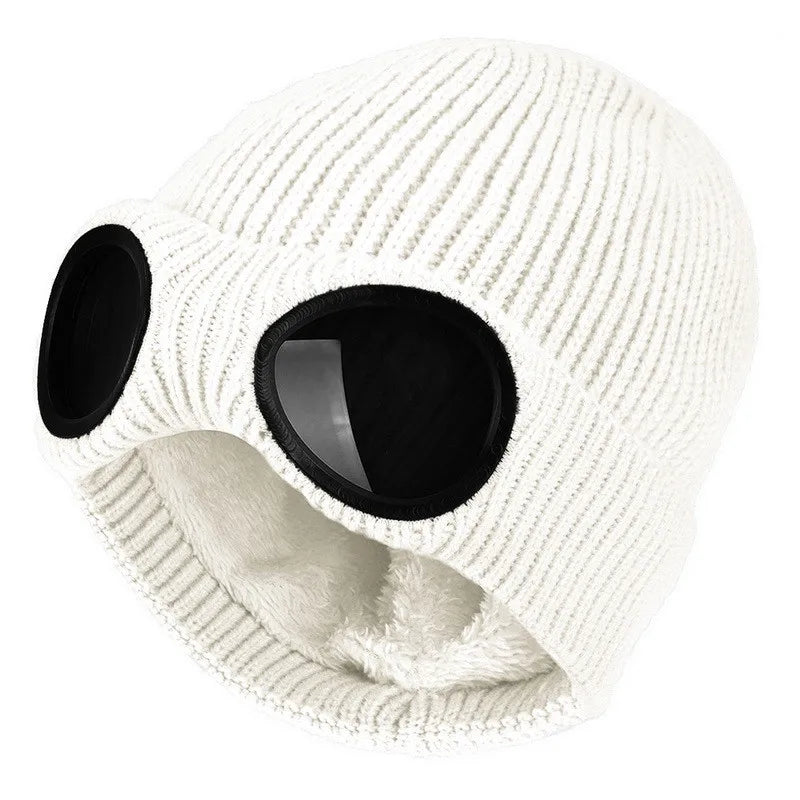 Fleece Lined Winter Hat with Goggles - Knit Beanie