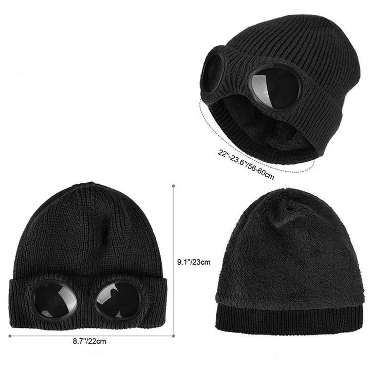 Fleece Lined Winter Hat with Goggles - Knit Beanie