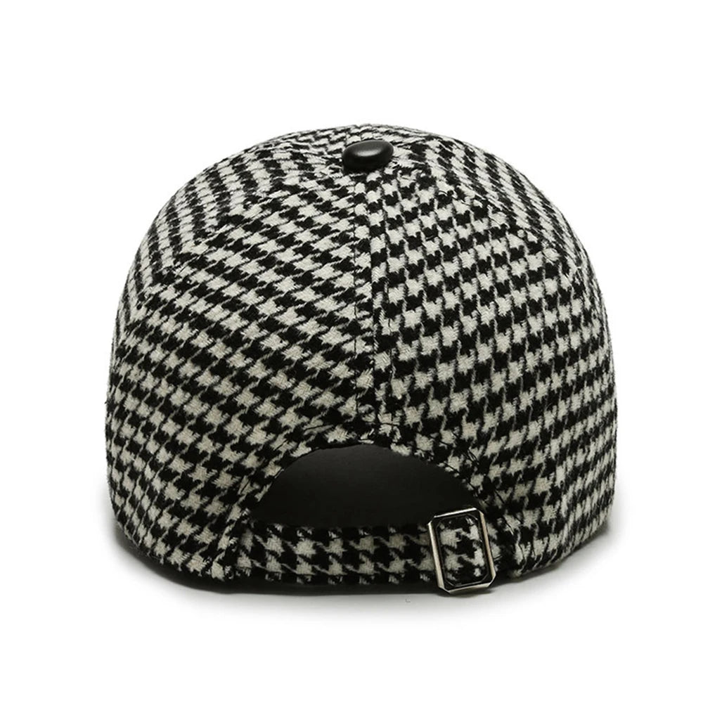 Houndstooth Leather Cap