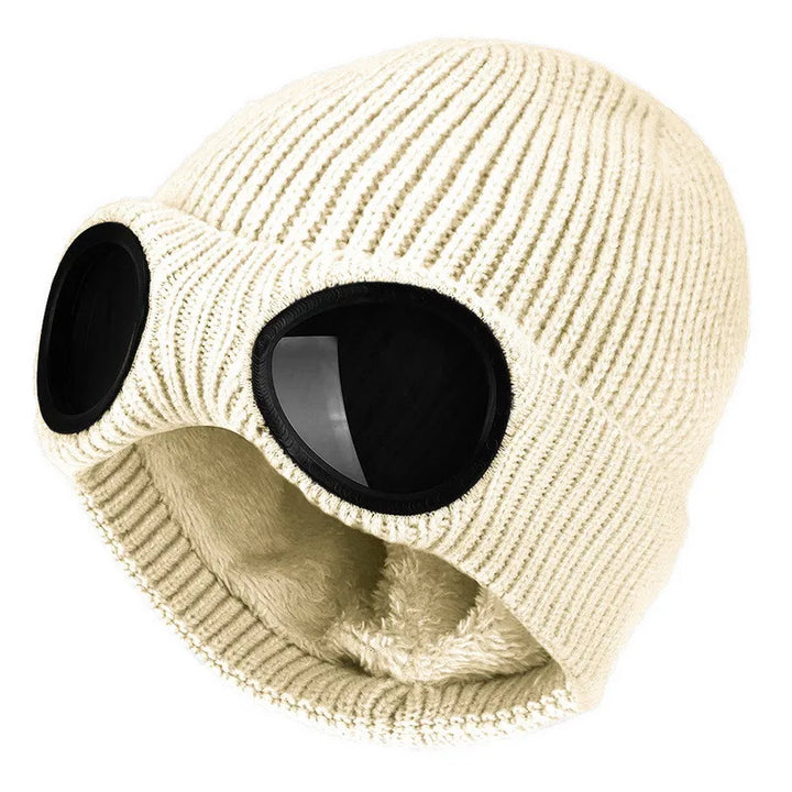 Fleece Lined Winter Hat with Goggles - Knit Beanie