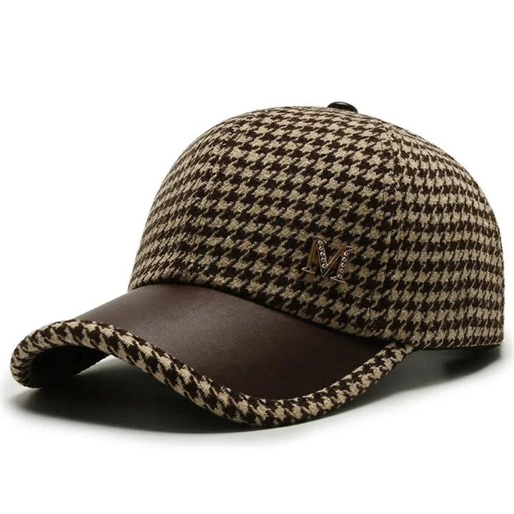 Houndstooth Leather Cap