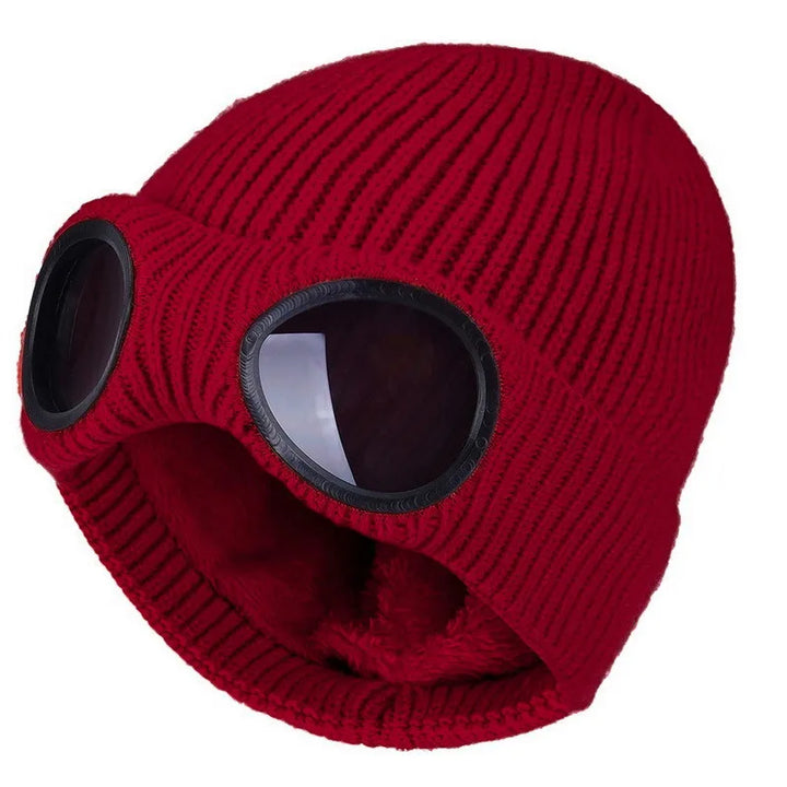 Fleece Lined Winter Hat with Goggles - Knit Beanie