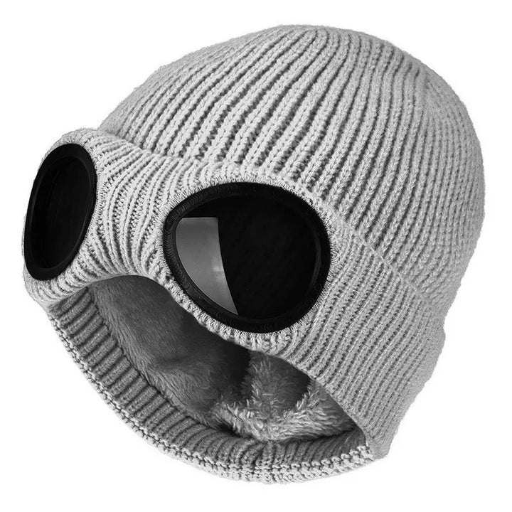 Fleece Lined Winter Hat with Goggles - Knit Beanie