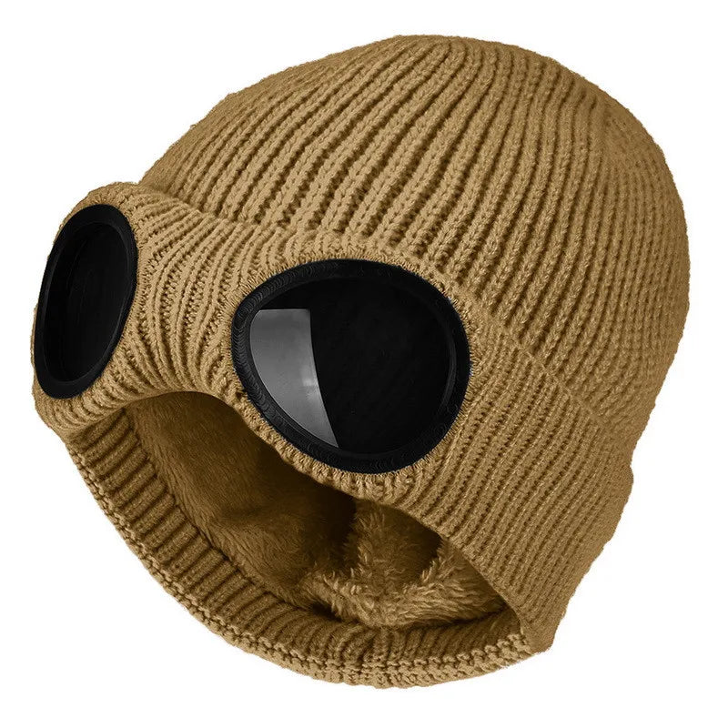 Fleece Lined Winter Hat with Goggles - Knit Beanie