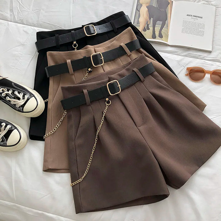 Belted High-Waist Shorts