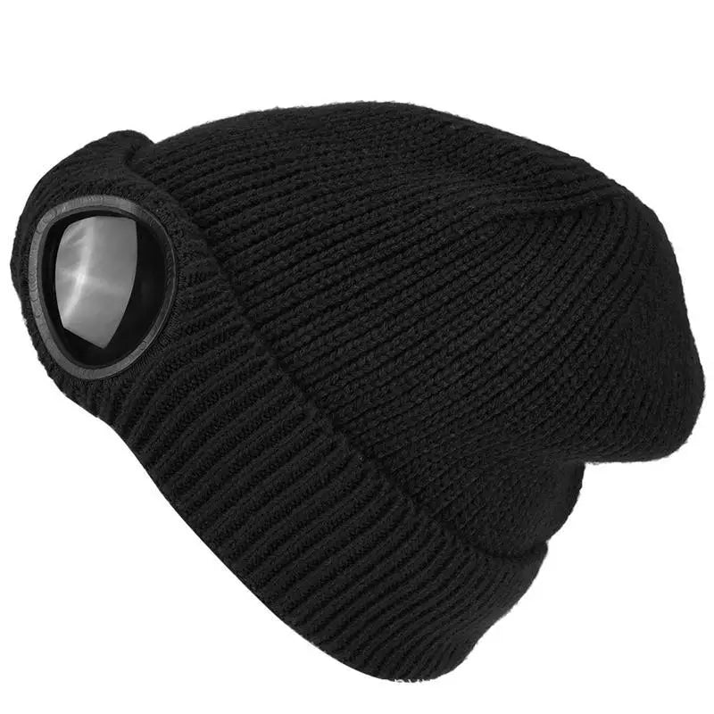 Fleece Lined Winter Hat with Goggles - Knit Beanie