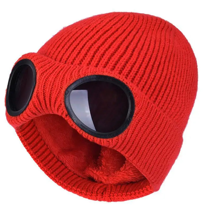 Fleece Lined Winter Hat with Goggles - Knit Beanie