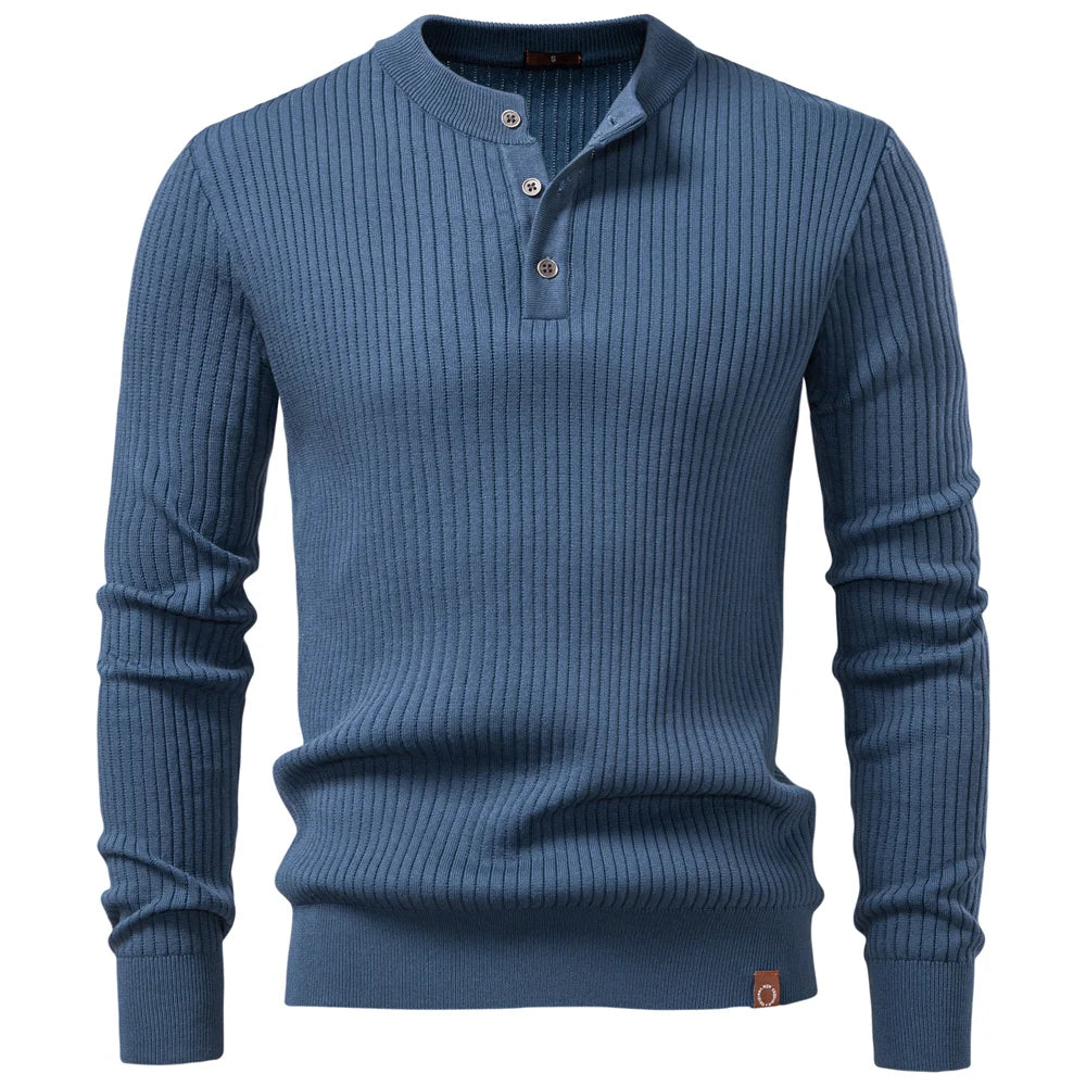 Men's Long Sleeve Henley Shirt - Ribbed Knit Slim Fit