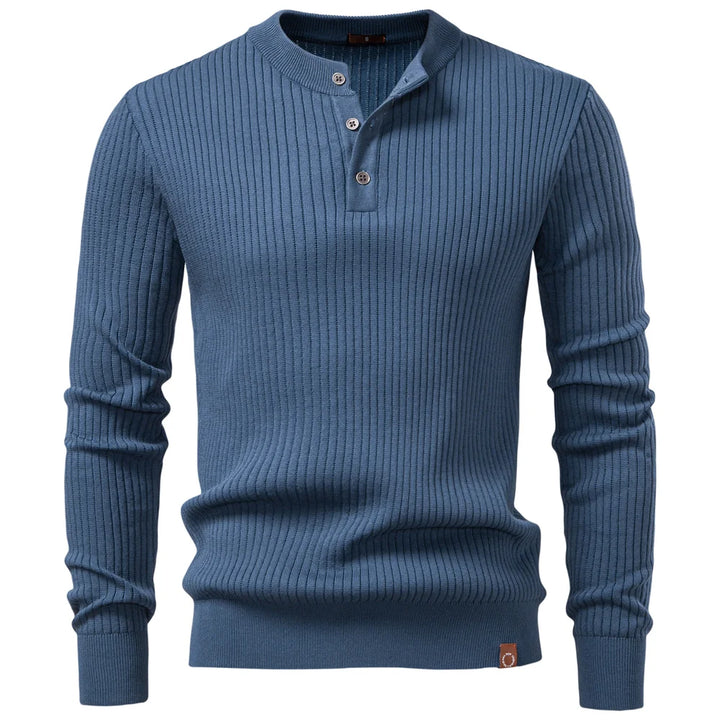 Men's Long Sleeve Henley Shirt - Ribbed Knit Slim Fit
