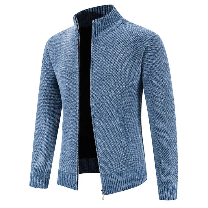 Men's Fleece Cardigan Sweater - Full Zip Stand Collar Knit