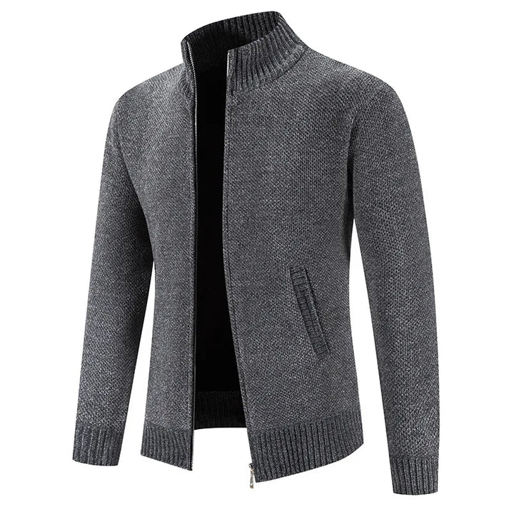 Men's Fleece Cardigan Sweater - Full Zip Stand Collar Knit