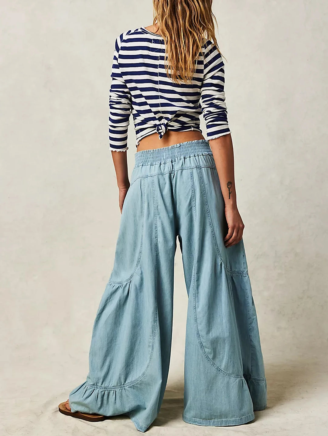 Wide-Leg Chambray Pants