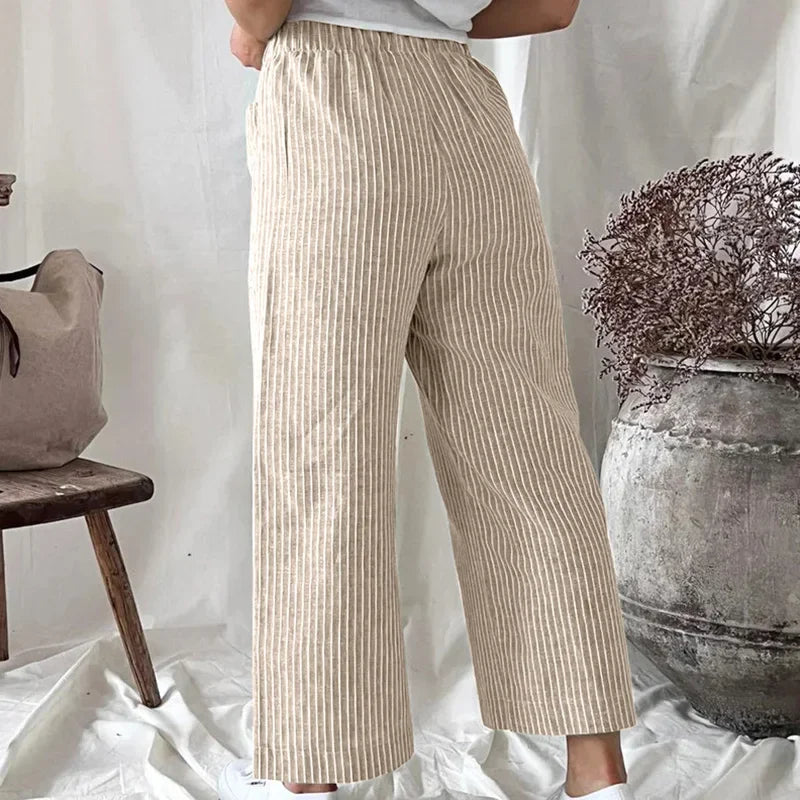 Striped Linen Wide-Leg Pants