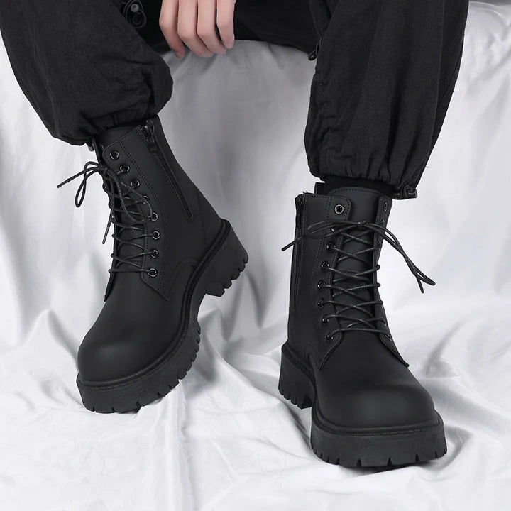 Men's Lace Up Mid Top Boots - Thick Sole Lug Boots