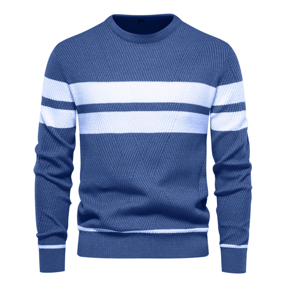 Men's Striped Crew Neck Sweater - Slim Fit Pullover