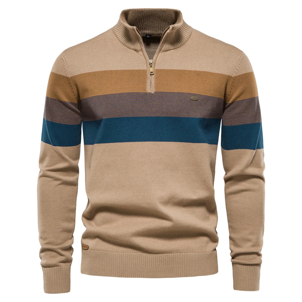 Men's Mock Neck Pullover Sweater - Quarter Zip Color Block