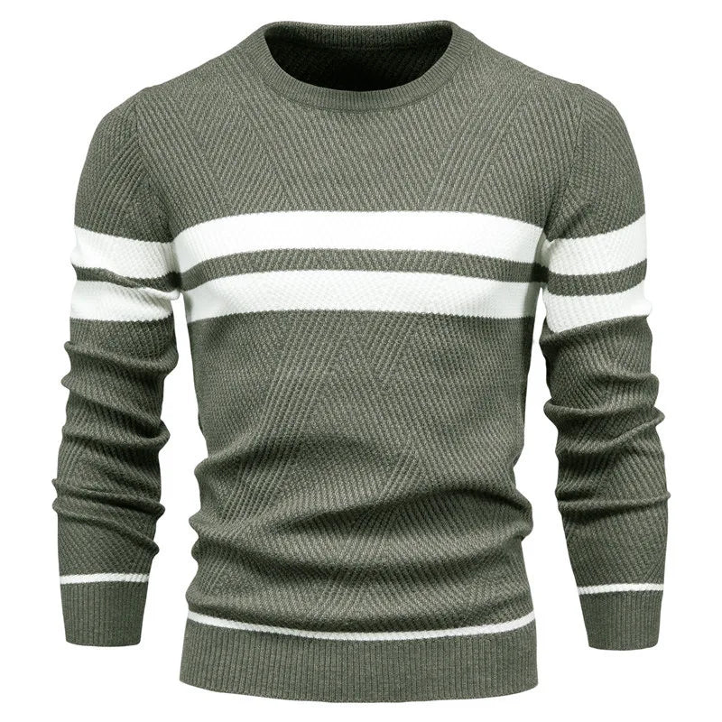 Men's Striped Crew Neck Sweater - Slim Fit Pullover
