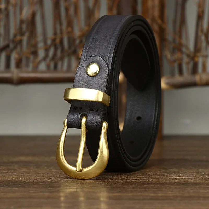 Classic Leather Curved Brass Belt