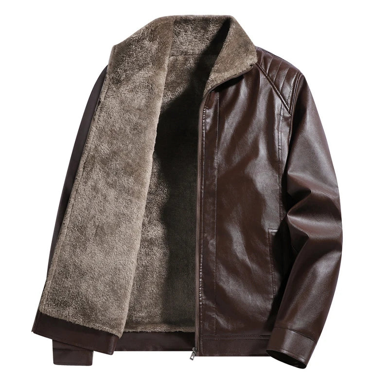 Men's Faux Leather Biker Jacket - Fleece Lined Motorcycle Jacket