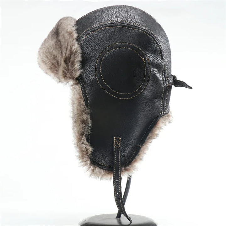 Men's Bomber Hat with Goggles - Faux Fur Pilot Hat