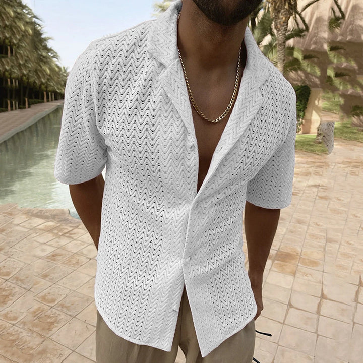 Sun-Kissed Elegance: Men's Breezy Mesh Knit Shirt