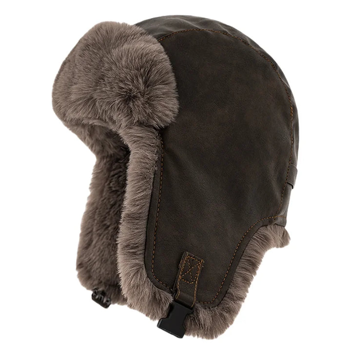 Men's Faux Leather Pilot Hat - Winter Bomber Earflap Hat