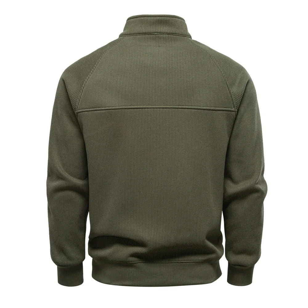 Men's Ribbed Knit Quarter-Zip Sweater - Thermal Pullover Top
