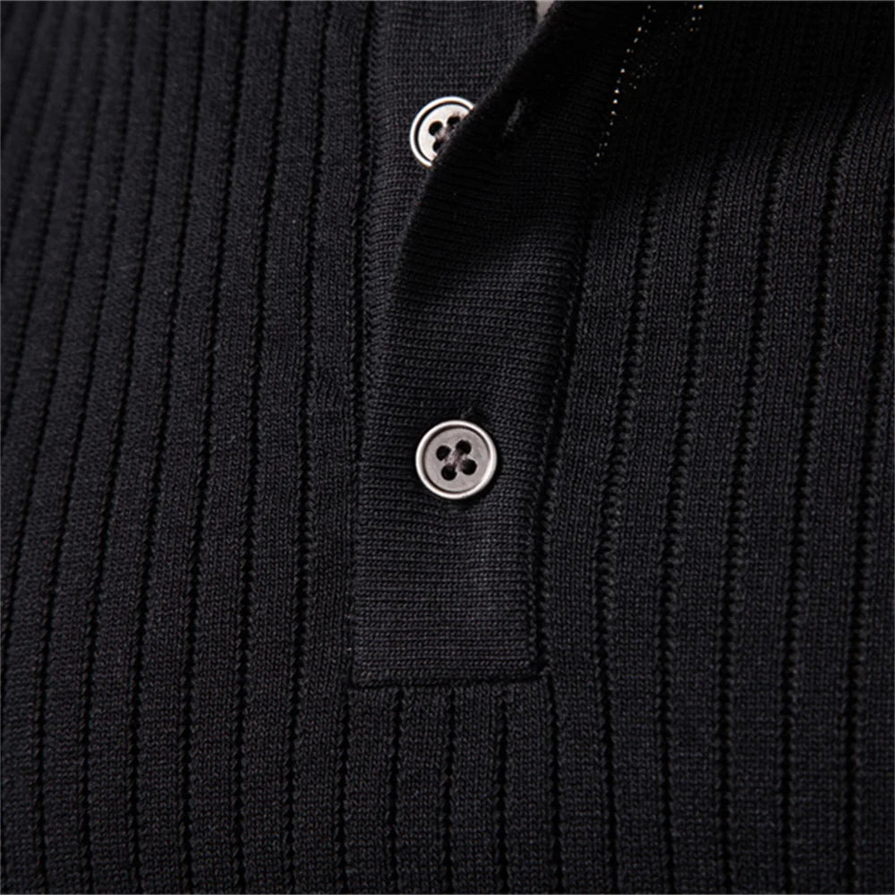 Men's Long Sleeve Henley Shirt - Ribbed Knit Slim Fit