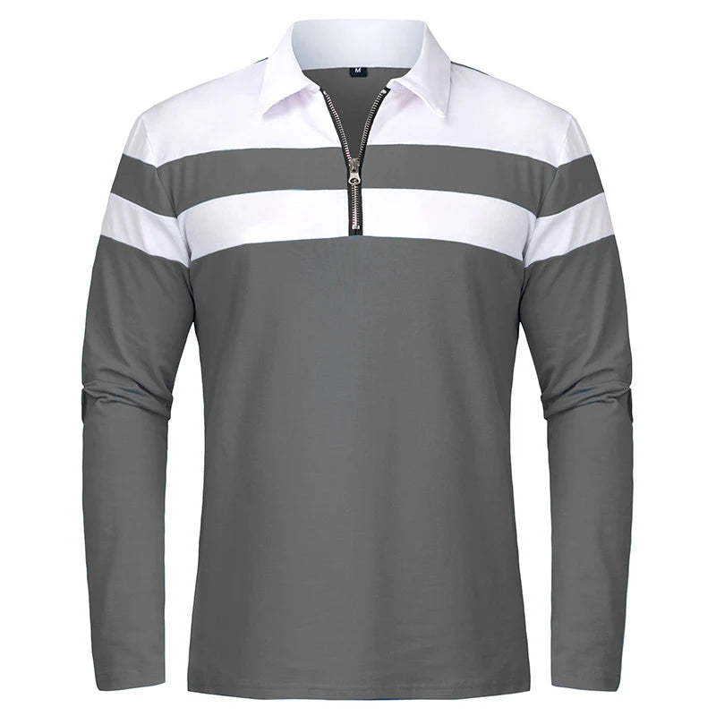 Monarch Men's Long Sleeve Striped Polo Shirt with 1/4 Zip