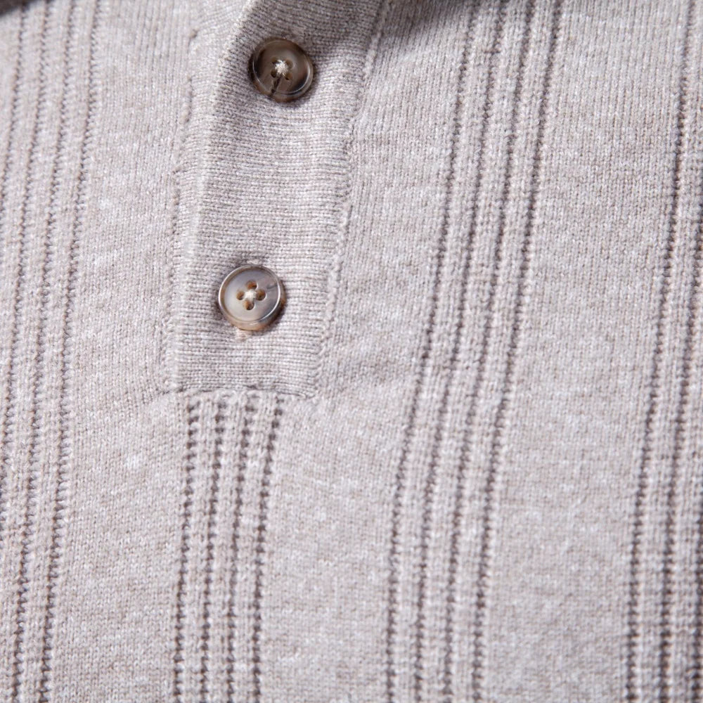 Men's Long Sleeve Knit Polo - Ribbed Knit Polo Shirt