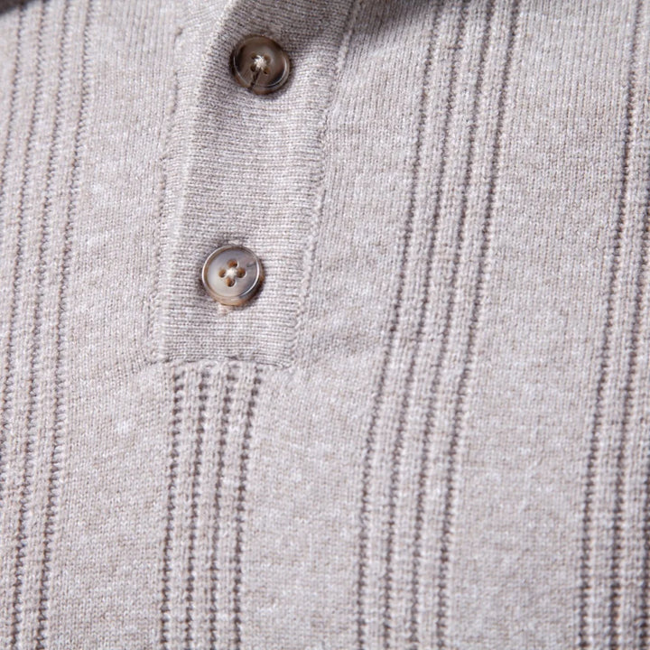Men's Long Sleeve Knit Polo - Ribbed Knit Polo Shirt