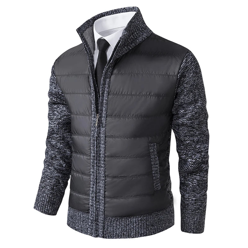 Men's Quilted Cardigan Jacket - Knit Sleeve Zip Sweater
