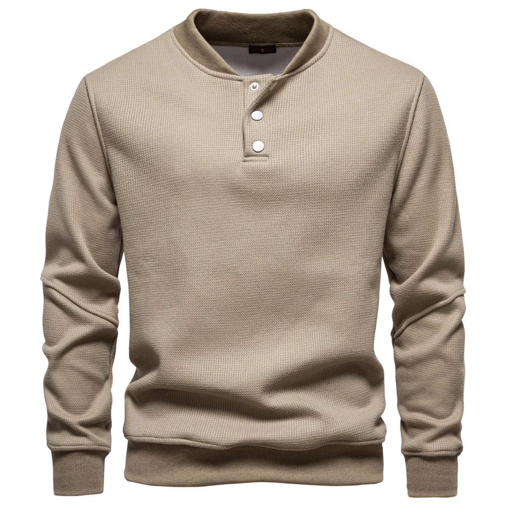 Men's Fleece Lined Sweatshirt - Waffle Knit Henley Pullover