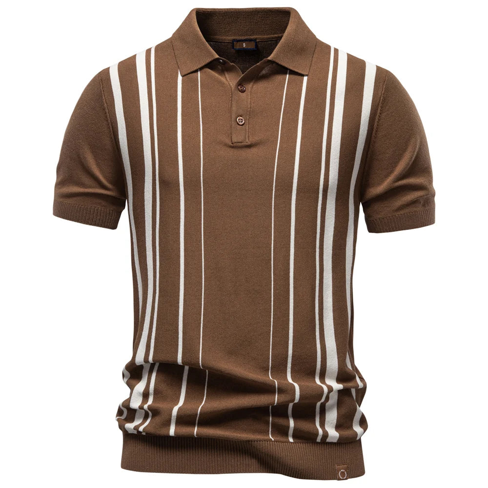 Men's Short Sleeve Striped Polo Shirt - Old Money Style