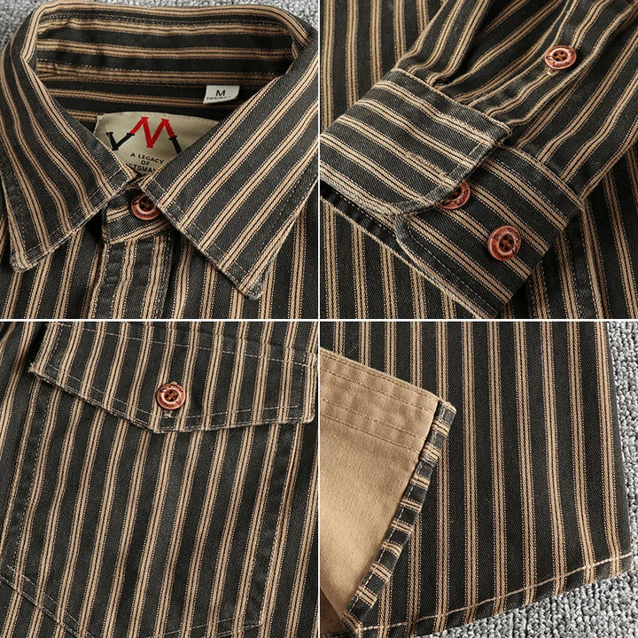Kyphon Retro Stripe Long-Sleeve Lapel Shirt