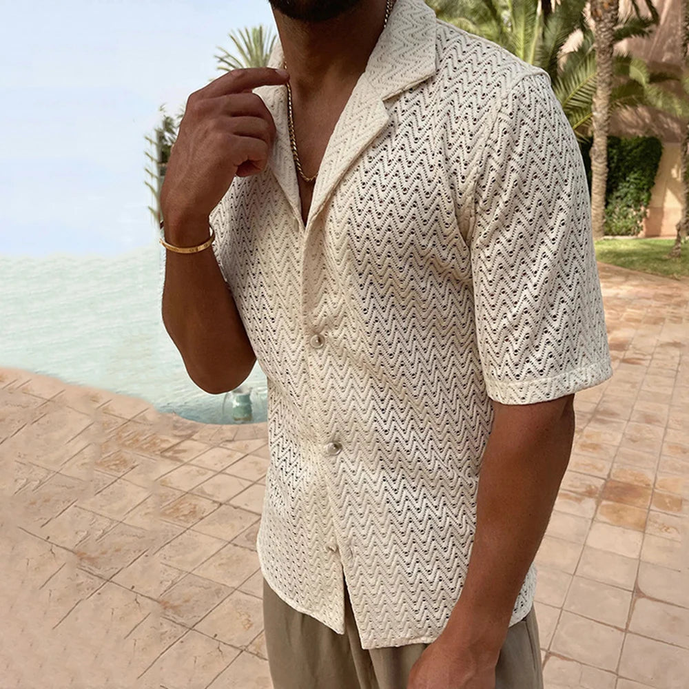 Sun-Kissed Elegance: Men's Breezy Mesh Knit Shirt