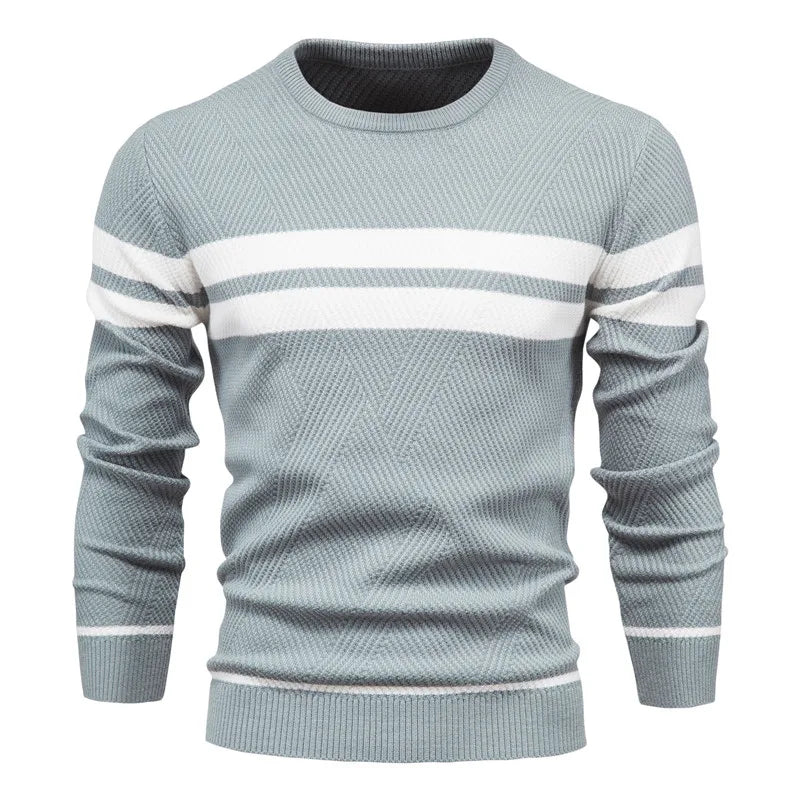 Men's Striped Crew Neck Sweater - Slim Fit Pullover