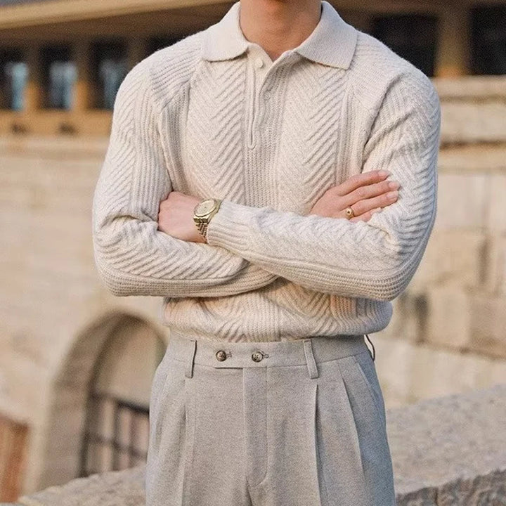 Classic Cable Knit Polo Sweater