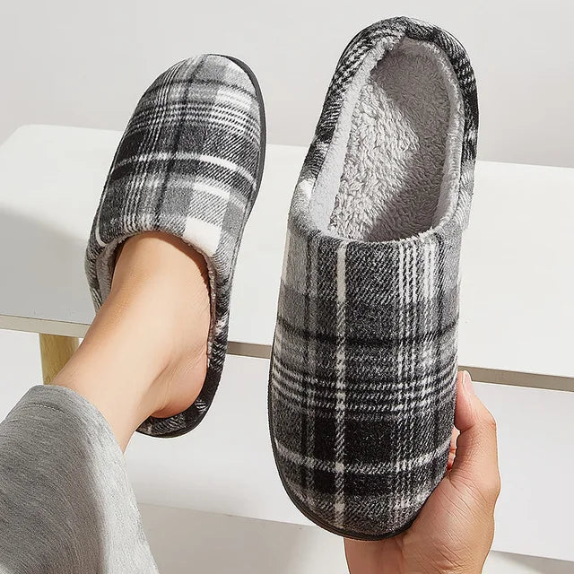 Plaid Furry Memory Slippers