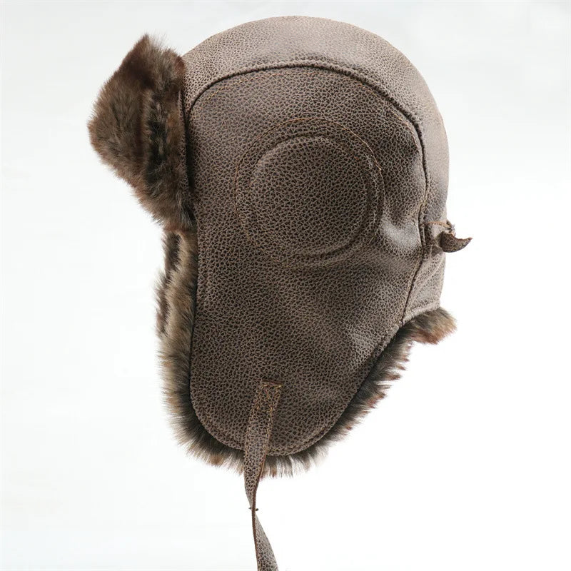 Men's Bomber Hat with Goggles - Faux Fur Pilot Hat