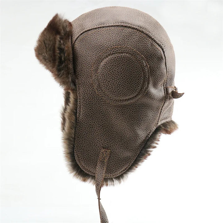 Men's Bomber Hat with Goggles - Faux Fur Pilot Hat