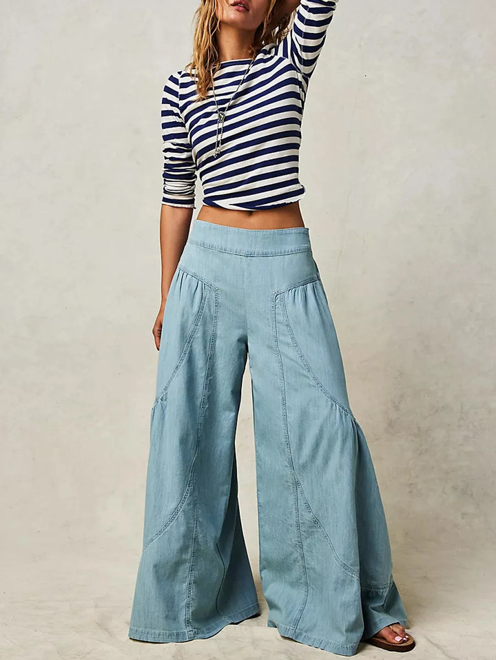 Wide-Leg Chambray Pants